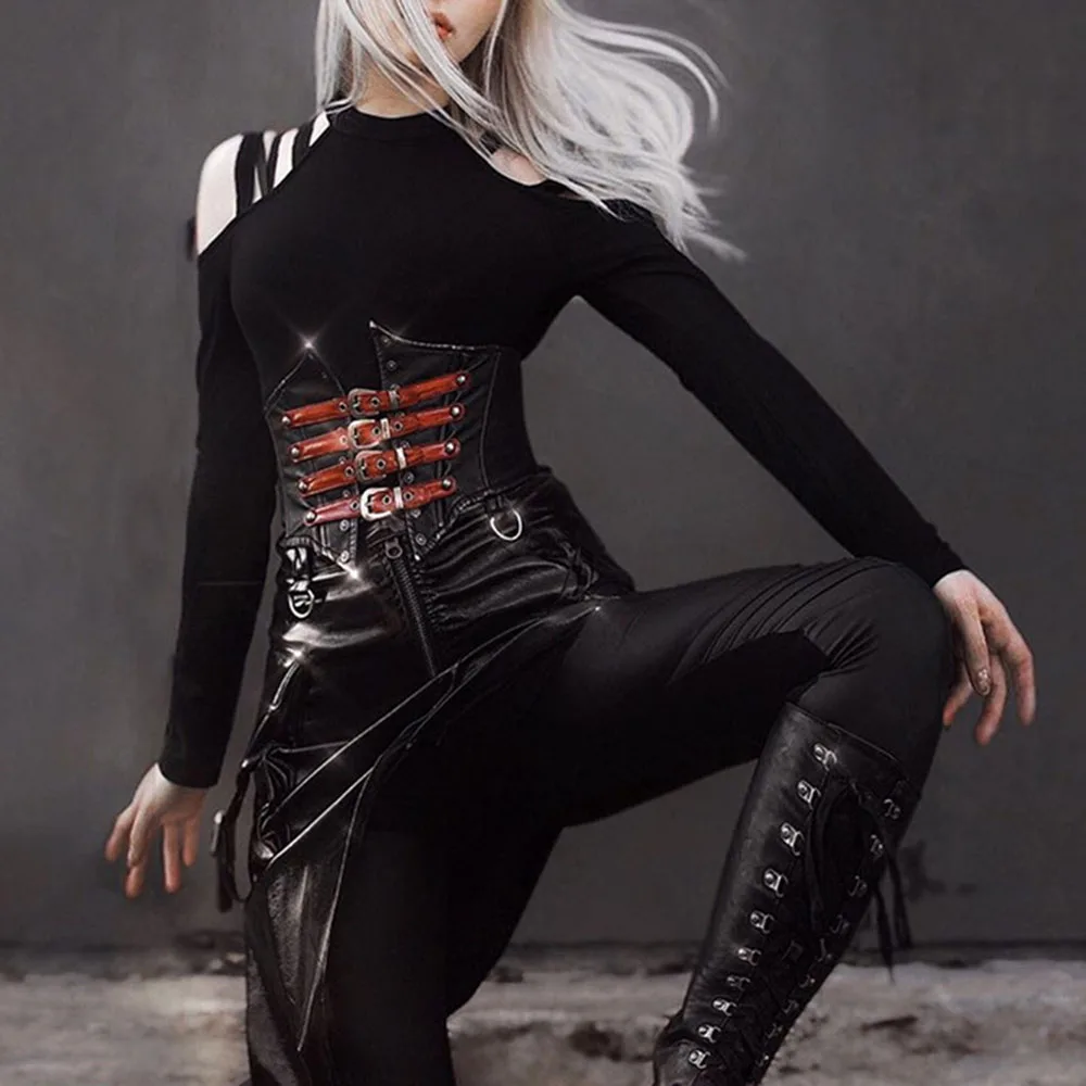 Женская футболка с длинным рукавом винтажная черная вырезами гранж готика