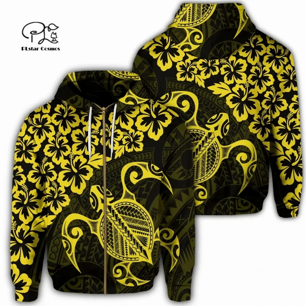 

PLstarCosmos 3DPrint Newest Tattoo Maori Gold Turtle Tribe Plumeria Funny Harajuku Streetwear Unisex Hoodie/SweatshirtZip R-4