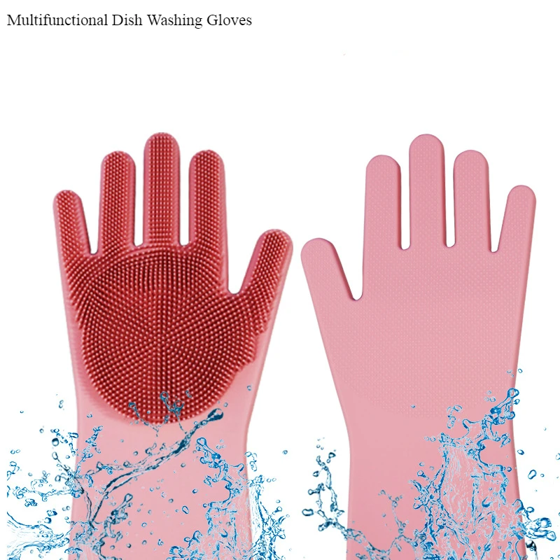

Multifunctional Silicone Dish Washing Gloves Kitchen Heat Resistant Magic Scrubber Cleaning Gloves