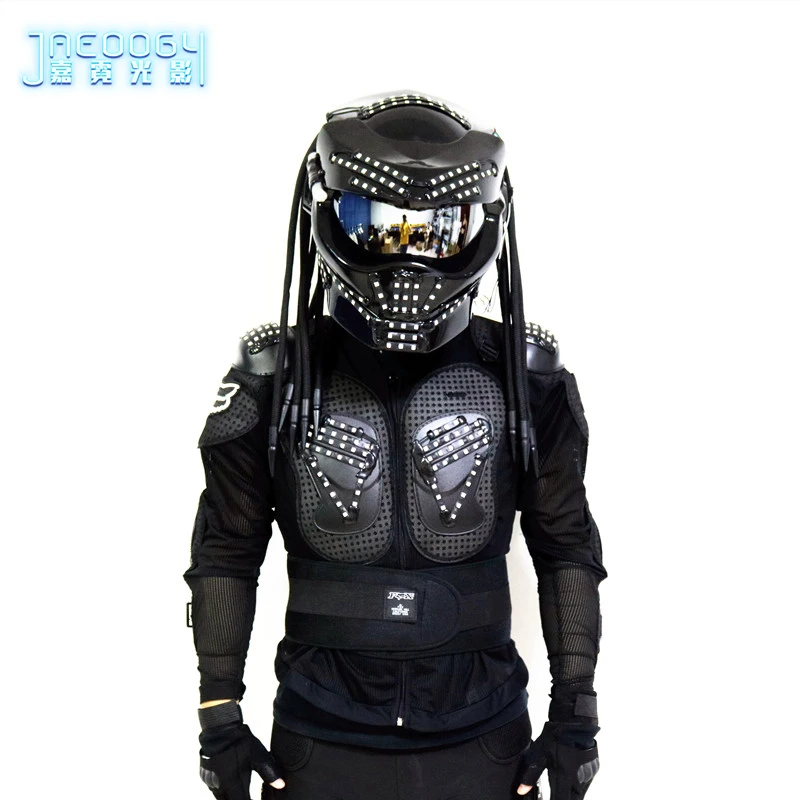 LED glowing robot costume nightclub stage performance fluorescent props predator RGB lighting helmet Halloween clothes | Дом и сад