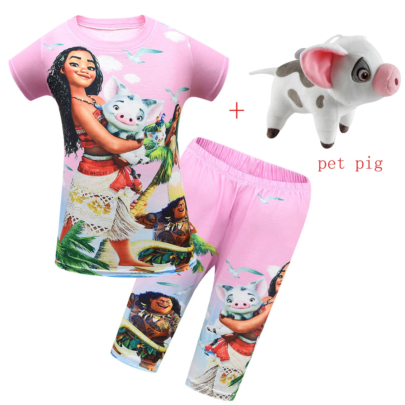 kids moana pajamas for girls summer short sleeve vaiana costume children party clothing with pet pig casual loose clothes sets free global shipping