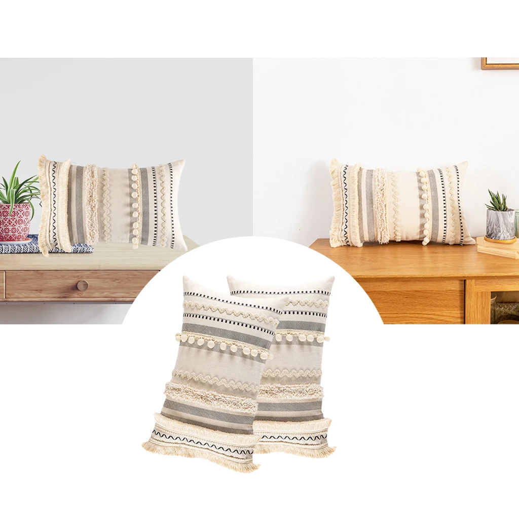 

2pcs Moroccan Boho Throw Pillow Cover Woven Tufted Cushion Covers