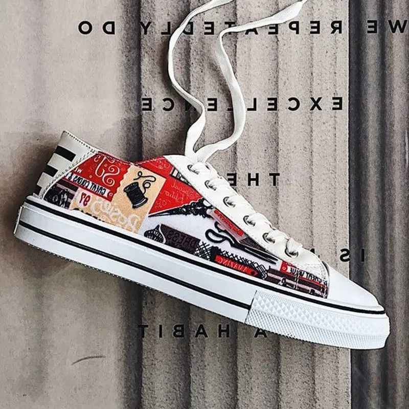 Граффити обувь для любителей студентов отдыха Скейтборда мужчин и женщин