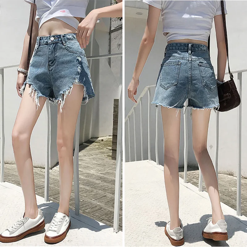 

Lucyever Women's Hollow Out Tassels High Waist Shorts Summer Wild Wigh Leg Short Jeans Women Plus Size Casual Jean Shorts Ladies