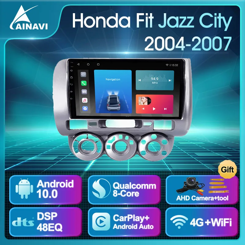 

Автомобильный радиоприемник Android 10 QLED экран для Honda Fit Jazz City 2004-2007 автомобильный стерео Мультимедийный Плеер навигация GPS Carplay No 2din