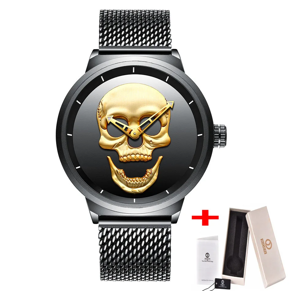 Часы наручные мужские кварцевые с черепом уникальные спортивные браслетом из