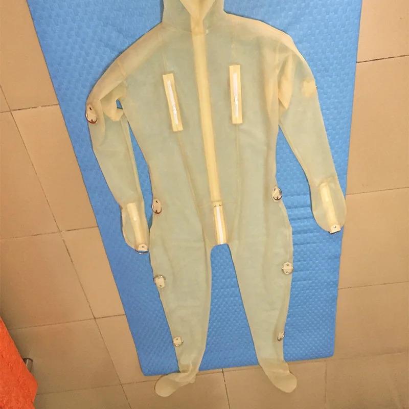 Натуральный прозрачный комбинезон латексный с рукавицами замком костюм