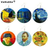 voikukka jewelry van gogh paintings self portrait pattern wooden both sides print pendant drop women earrings for gifts