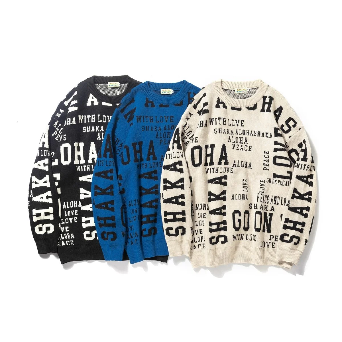 

Knitted Sweater O-neck Long Sleeve Bottoming Sweaters Thick Printed Letter Tops Loose Autumn Winter Pullover Casual Male Clothes