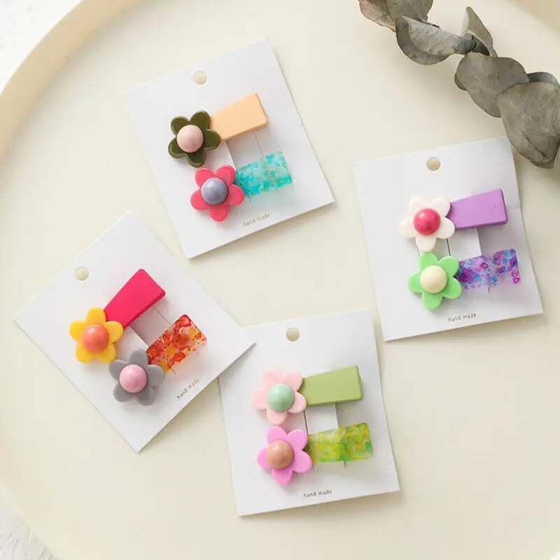 Милые мини-акриловые заколки для девочек детские цветочные защелки-фиксаторы