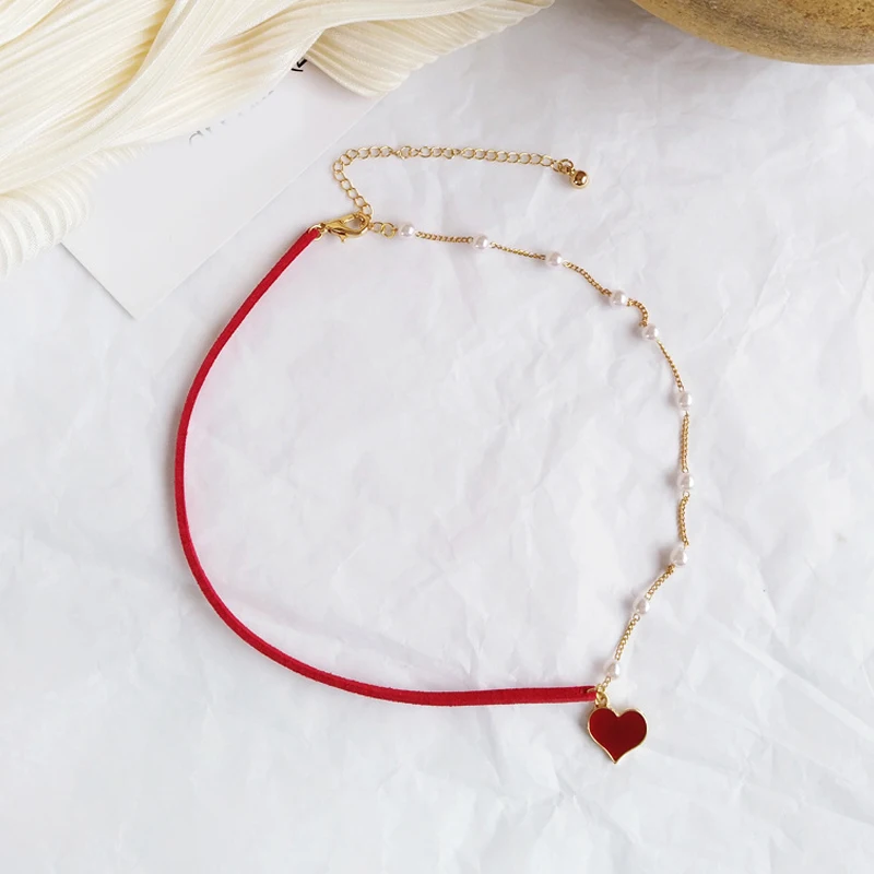 Маленькое красное розовое черное сердце ожерелье ключицы модное простое