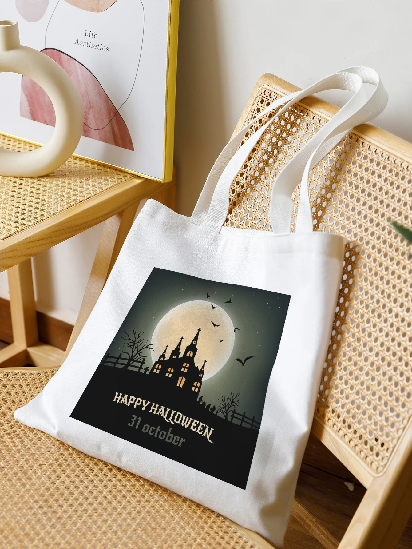 

Женская Холщовая Сумка, модная сумка на плечо с рисунком тыквы на Хэллоуин, многоразовая, настраиваемая