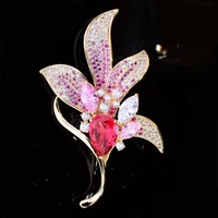 sweet statement magnolia flower brooches pins luxury jewelry for women new trend cubic zirconia corsage accessories