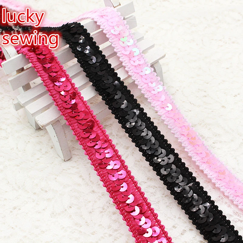

10 Yards/Lot Single Row Elastic Sequins Beads Woven Ribbon 1.9cm DIY Lace Trims Hand Craft Sewing Garments Wedding Accessories