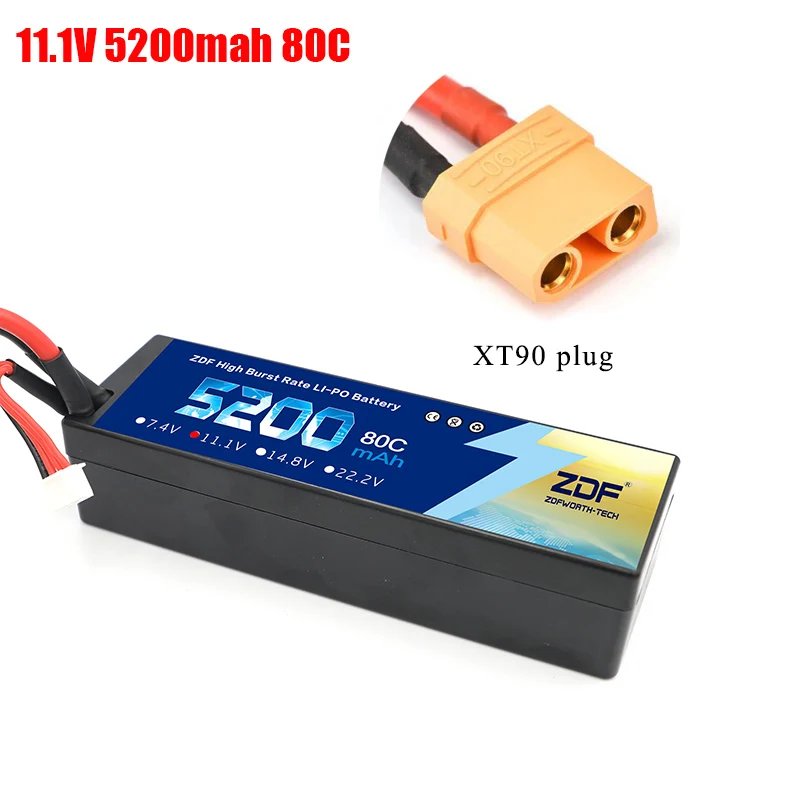 3S5200mah XT90 plug ZDF Lipo Аккумулятор 7,4 V 11,1 V 14,8 V 5200mah 6200mah Hardcase 2S 3S 4S 80C 160C 1/10 1/8 весы для Traxxas Slash 4x4 RC автомобилей лодки - Color: 3S5200mah XT90 plug
