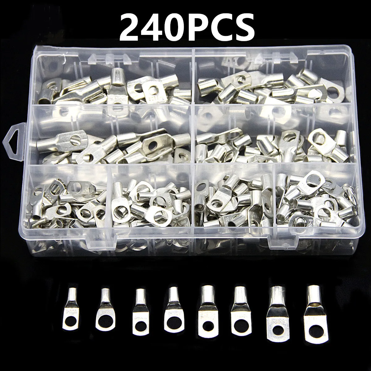 

240PCS SC6-SC25 Bare Terminals lug Tinned Copper Tube Lug Ring Seal Battery Wire Connectors Bare Cable Crimped/Soldered Terminal