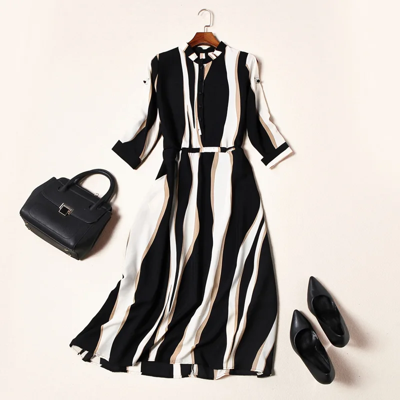 Женское винтажное платье-миди в полоску элегантное праздничное пляжное платье