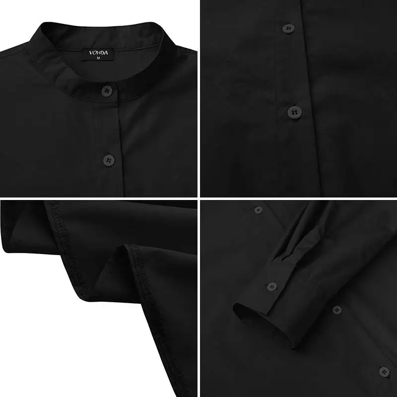 

VONDA 2021 Asymmetrical Shirts Plus Size Autumn Women Casual Long Sleeve Solid Tops Casual Loose Button Elegant OL Office Blusas