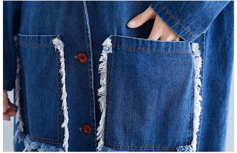 

2020 Fashion Oversize Denim Windbreaker Loose Women Spring Autumn Long Trench Coat big pocket Casual Streetwear Overcoats B409