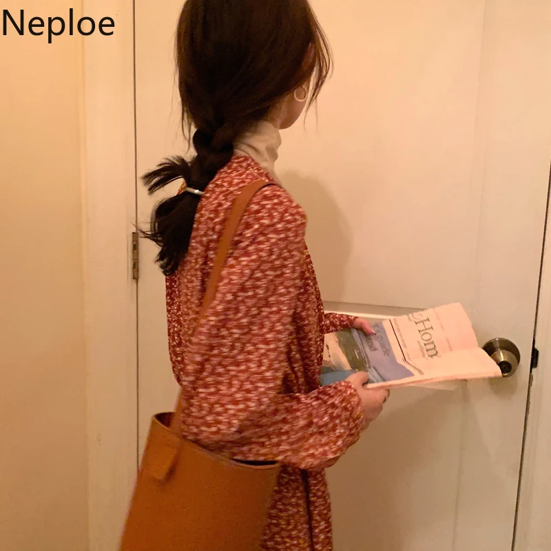 Женское платье с цветочным принтом Neploe модное приталенное v-образным вырезом и