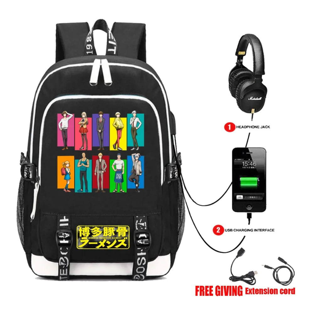 

anime Hakata Tonkotsu Ramens backpack USB Charge Headphone jack School Bags men women Travel Bags Laptop packsack 9 style