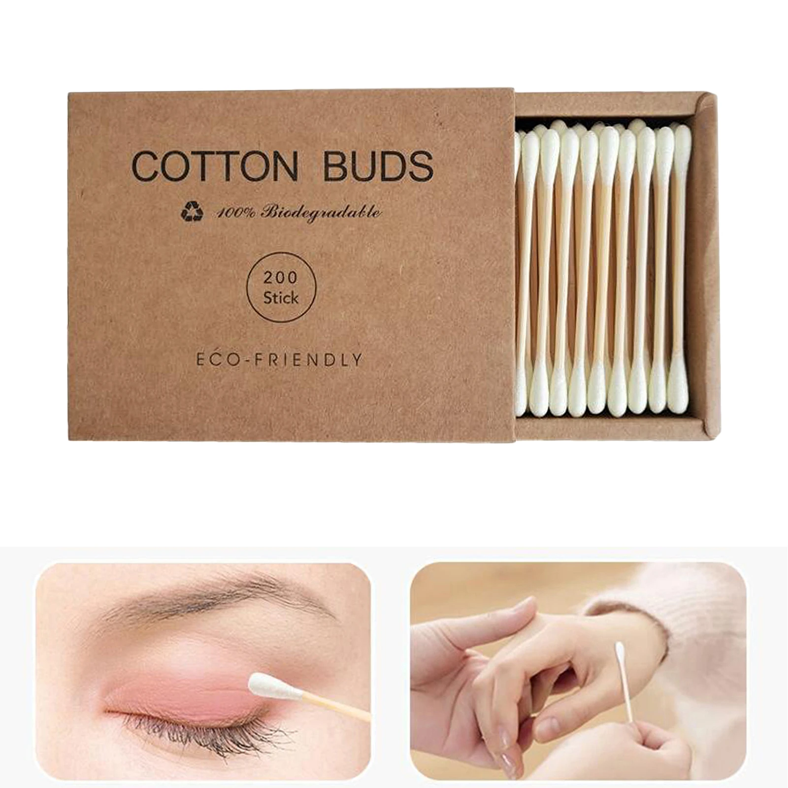 

200 Counts Bamboo Cotton Swabs Buds Double Tip Applicator Nose Ears Cleaning