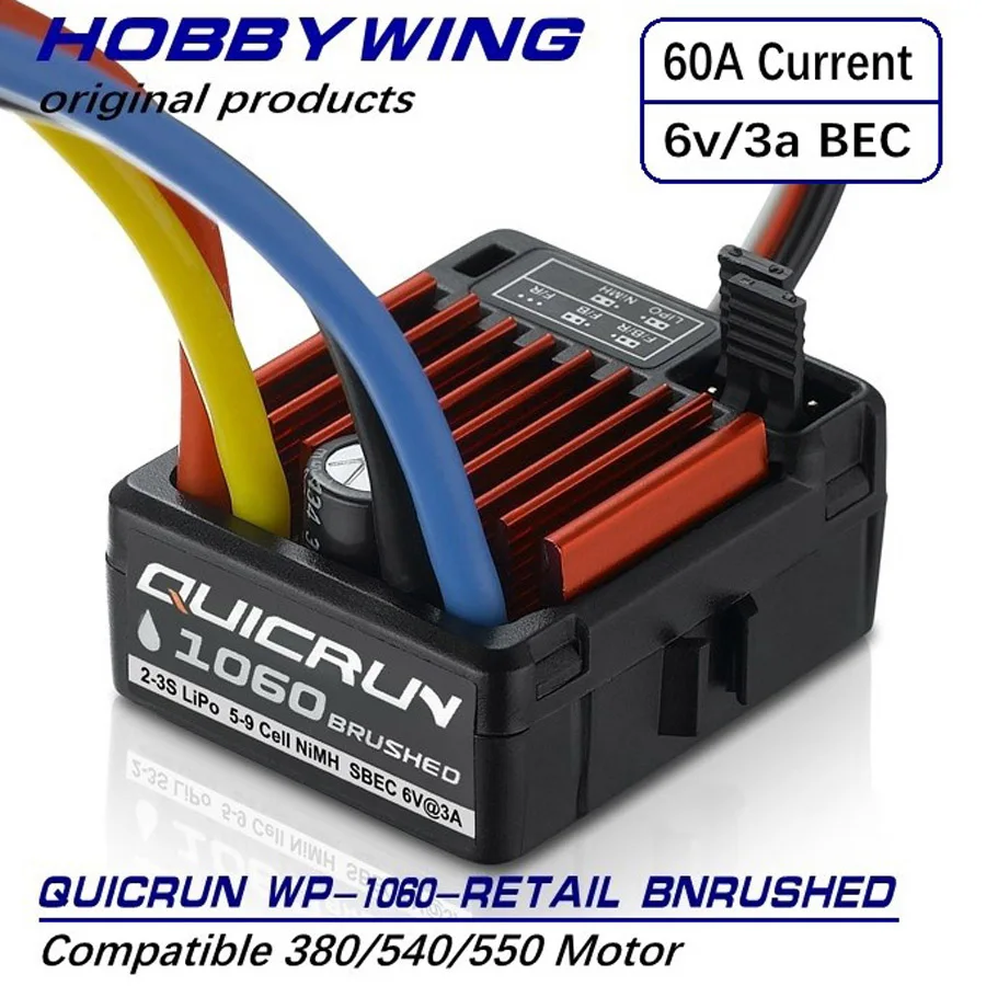 Матовый электронный контроллер скорости HobbyWing quirun 1060 WP 60A ESC для 1:10