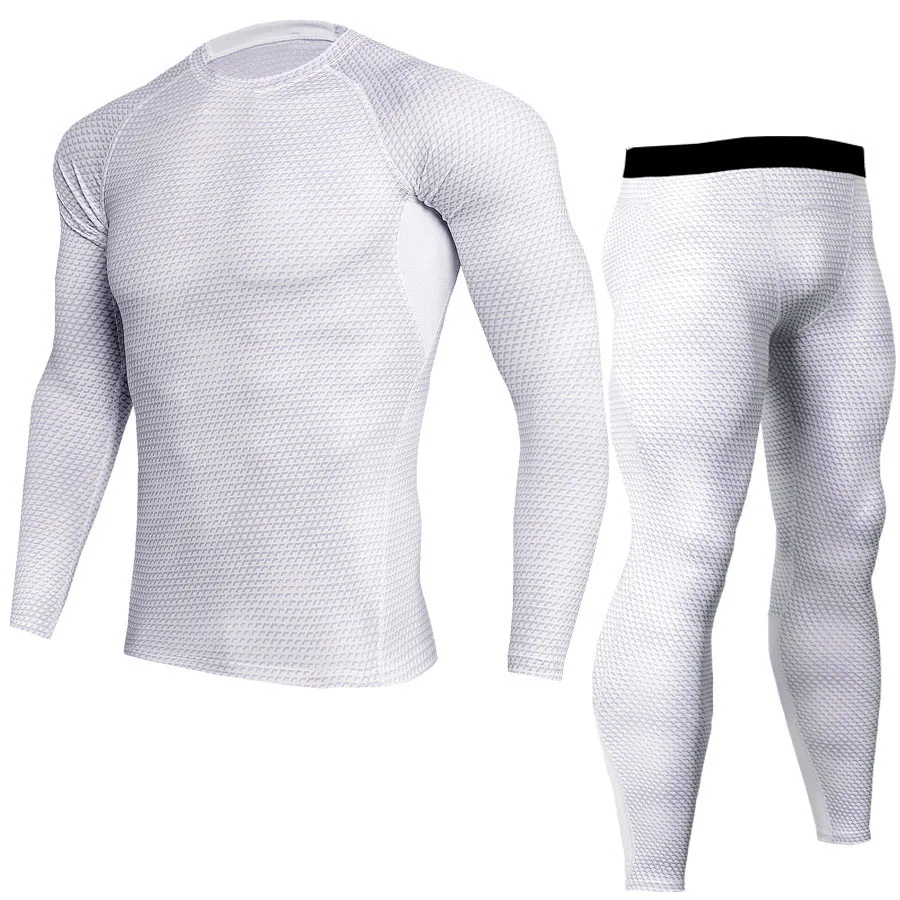 white set Fanceey, зимние кальсоны, мужское термобелье, быстросохнущее, стрейч, термо нижнее белье, теплое, для фитнеса, компрессионное нижнее белье - Цвет: white set