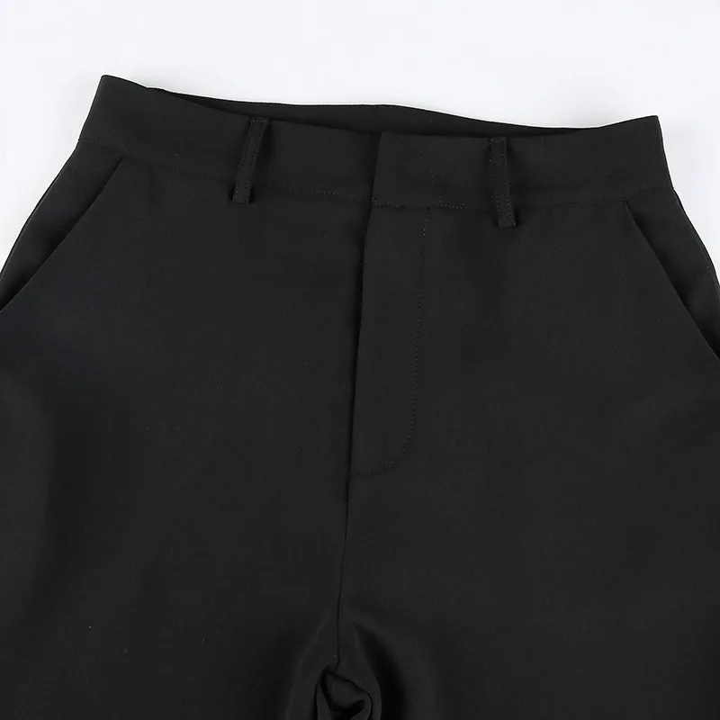 

Casual Women Black Split Trousers Suits High Waist Straight Pants Summer Fashion Office Lady Elegant Zipper Female Pants