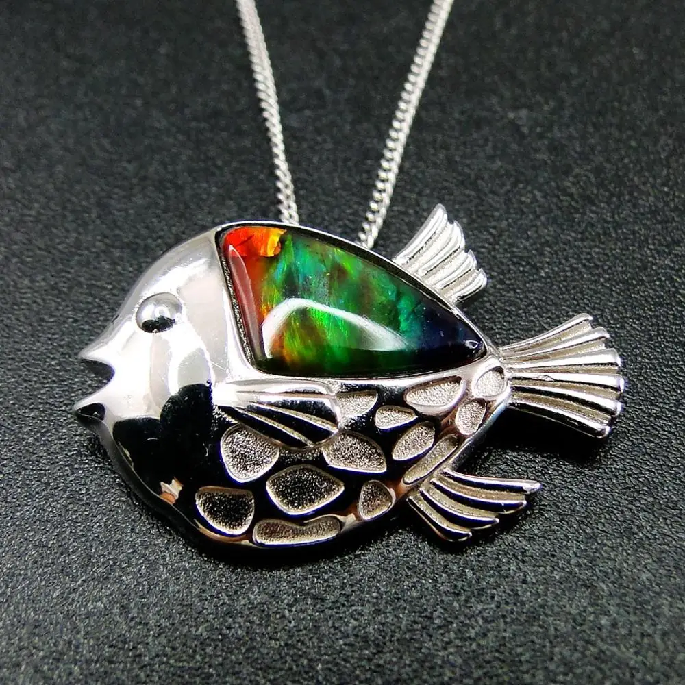 

Новое поступление, кулон Ammolite из стерлингового серебра 925 пробы, натуральная разноцветная швабра, рыба, кулон, ожерелье в подарок