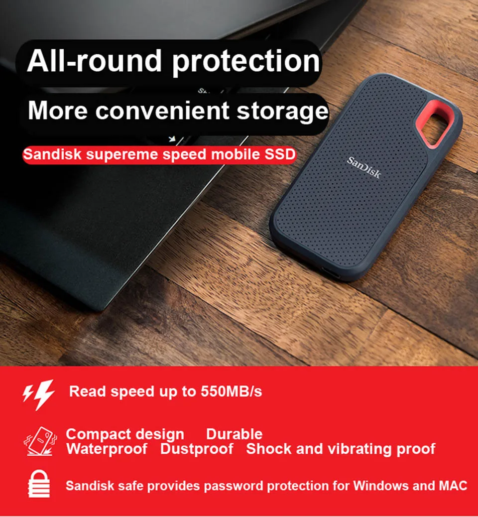 SanDisk Экстремальный портативный SSD 1 ТБ 500GB 550M внешний жесткий диск SSD USB 3,1 HD SSD жесткий диск 250GB твердотельный диск для ноутбука