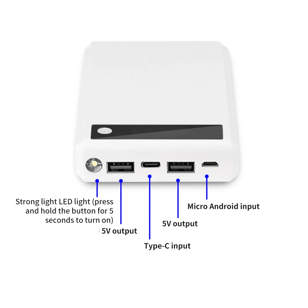 5V Dual USB Автомобильное зарядное устройство 6*18650 Мощность банк Тип C Батарея коробка