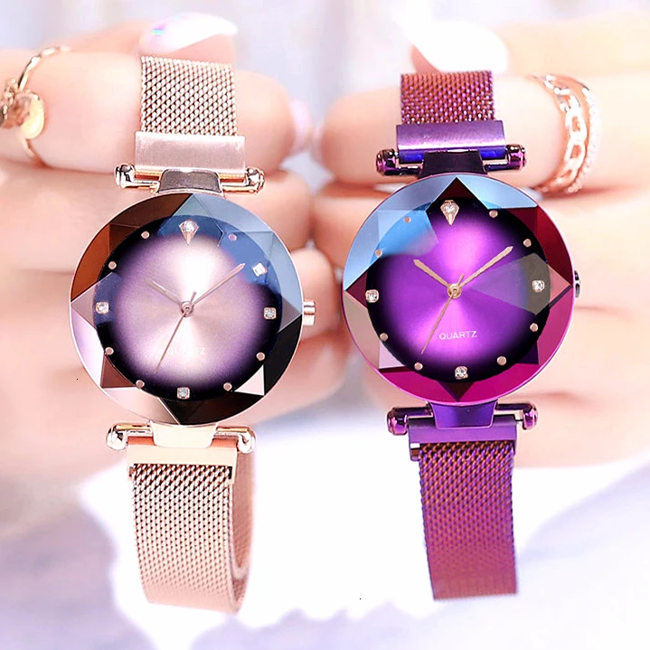 Прямая поставка женские часы с магнитной пряжкой градиентные цвета роскошные
