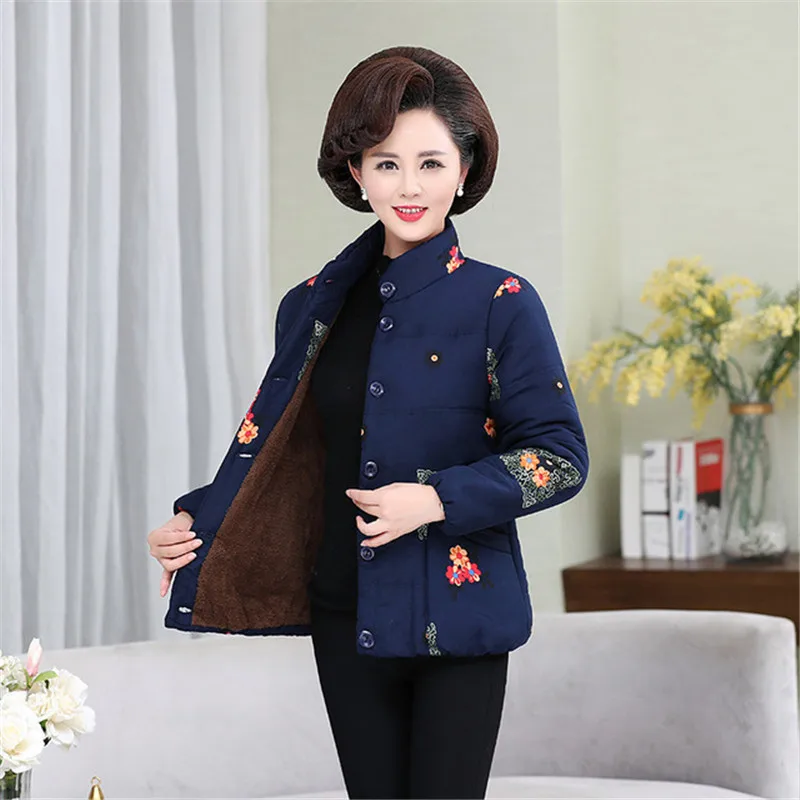 Middle-aged Cotton Coat Large Size Printed Winter Plus Velvet Thickening Keep Warm Jacket Outerwear Mother Loaded | Женская одежда