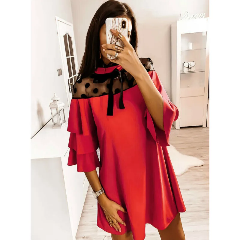 

2020 Casual Half Sleeve Bow Polka Dot Top Fashion Women Butterfly Sleeve Blouse