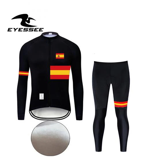 Eyessee Мужской комплект Джерси для велоспорта Pro Team зимний комплект для велоспорта термальный флис Испания велосипедная одежда Maillot Ropa Ciclismo - Цвет: Long suit