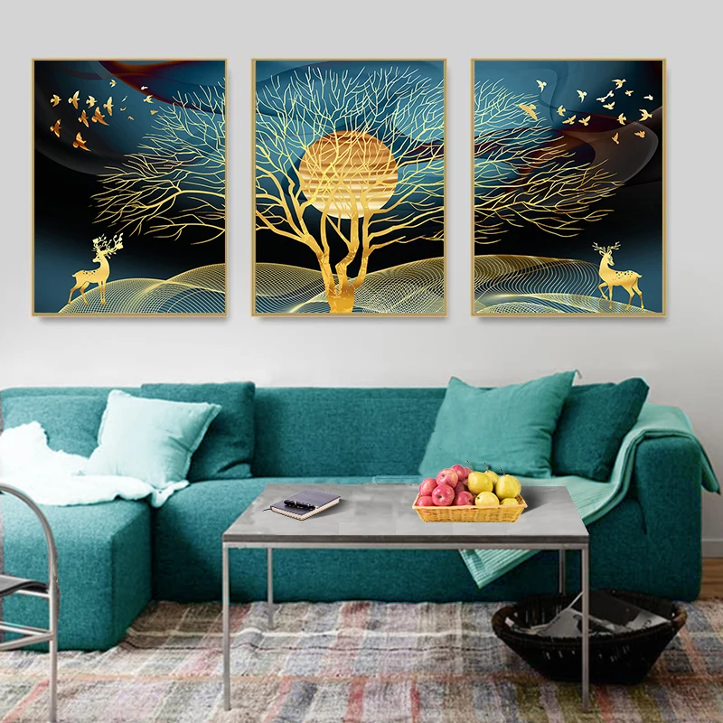 

CHENISTORY 3PC Oil Painting Golden Deer Drawing On Canvas Handpainted Art Gift Picture By Number Tree Landscape Kits Home Decor