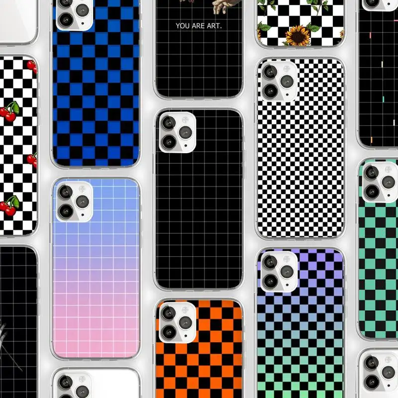 

Checkerboard Art Phone Case Transparent for iPhone Samsung 11 12 6 7 8 9 30 Pro X Max XR Plus lite