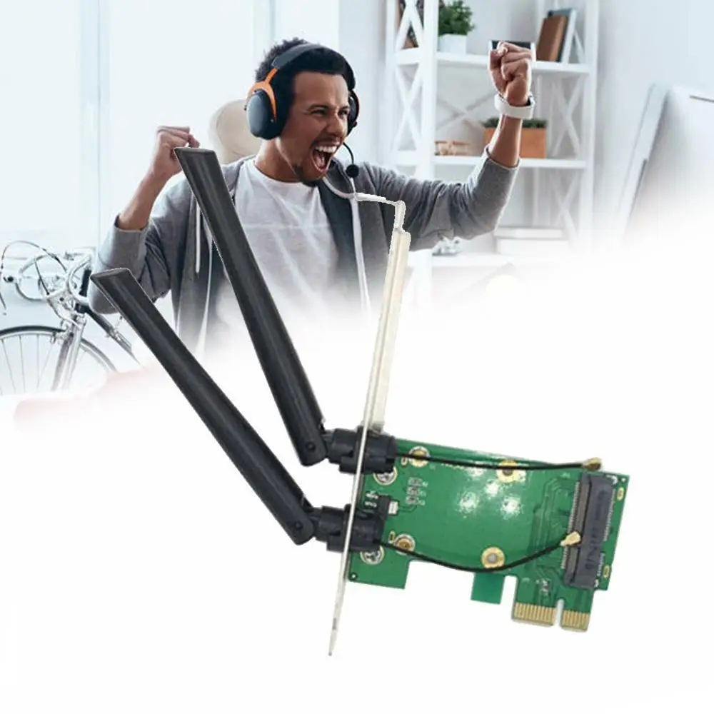 Беспроводная Wi-Fi сетевая карта Mini PCI-E к 1X Desktop + антенны адаптера 2 V7G2 | Компьютеры и