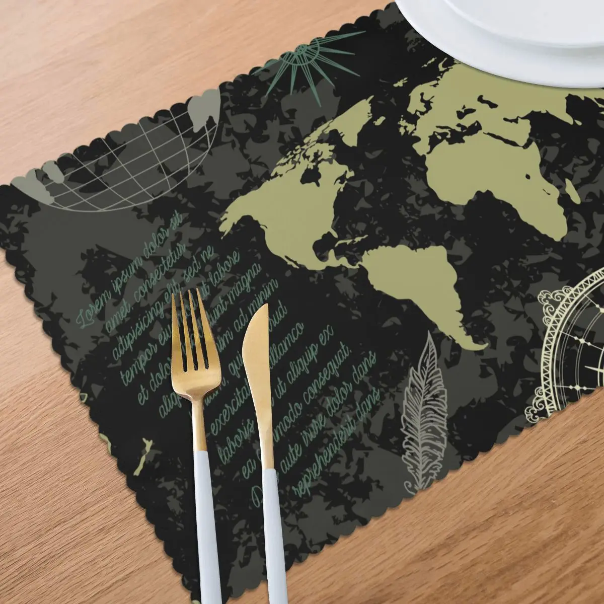 

Tableware Pad Placemats 6 Pcs Table Mat Non-Slip Vintage Compass World Map And Wind Rose Placemats for Dining Table