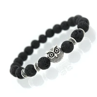 new fashion jewelry natural lava stone beads owl bracelet for women men accessories