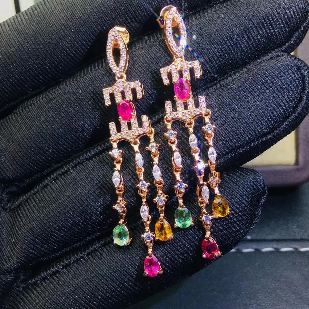 Роскошные Большие кисточки натуральный многоцветный Турмалин капли воды серьги