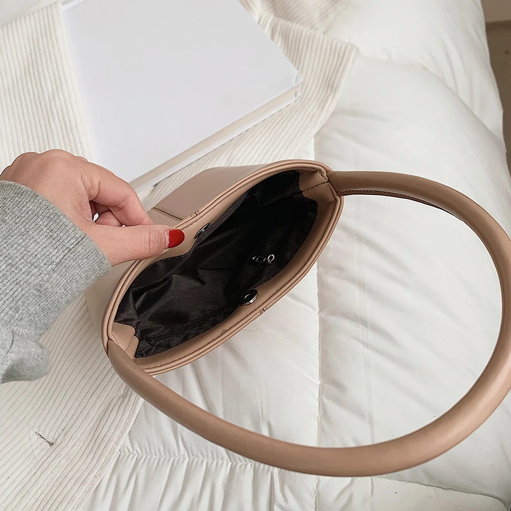 

Fashion Solid Color Top-handle Bucket Bags Women PU Leather Shoulder Tote Portable Commuter Handbag