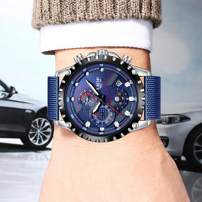 Часы наручные LIGE Мужские кварцевые брендовые Роскошные водонепроницаемые