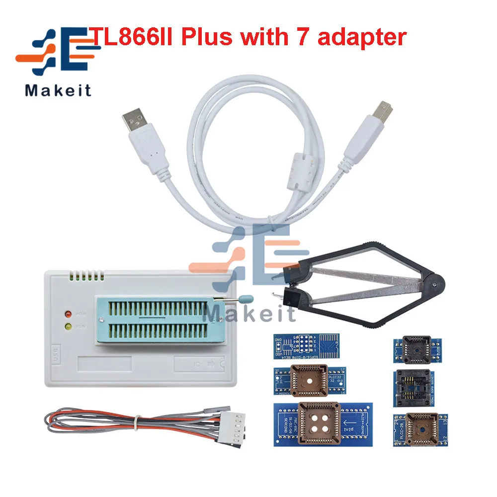 Программатор TL866II Plus Universal Minipro + 7/10/17/28 адаптеров SOP8 IC Clip TL866 PIC Bios высокоскоростной