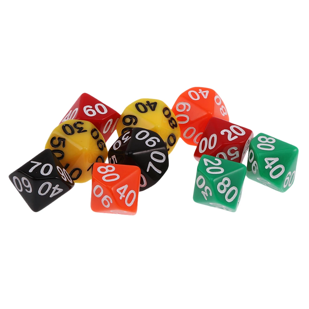 

10pcs Acrylic Ten Sided Dragons D&D TRPG Game Toys Supplies D(00-90) Dices
