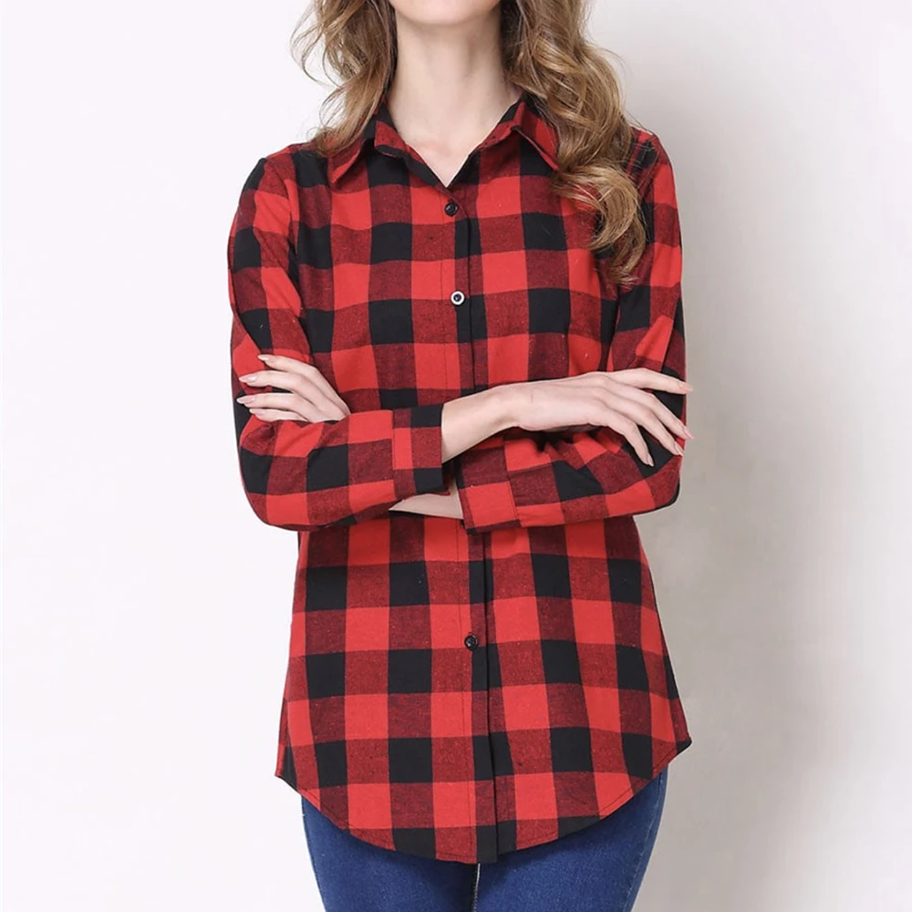 2020 весна/осень новые хлопковые клетчатые блузки рубашки женские с длинным