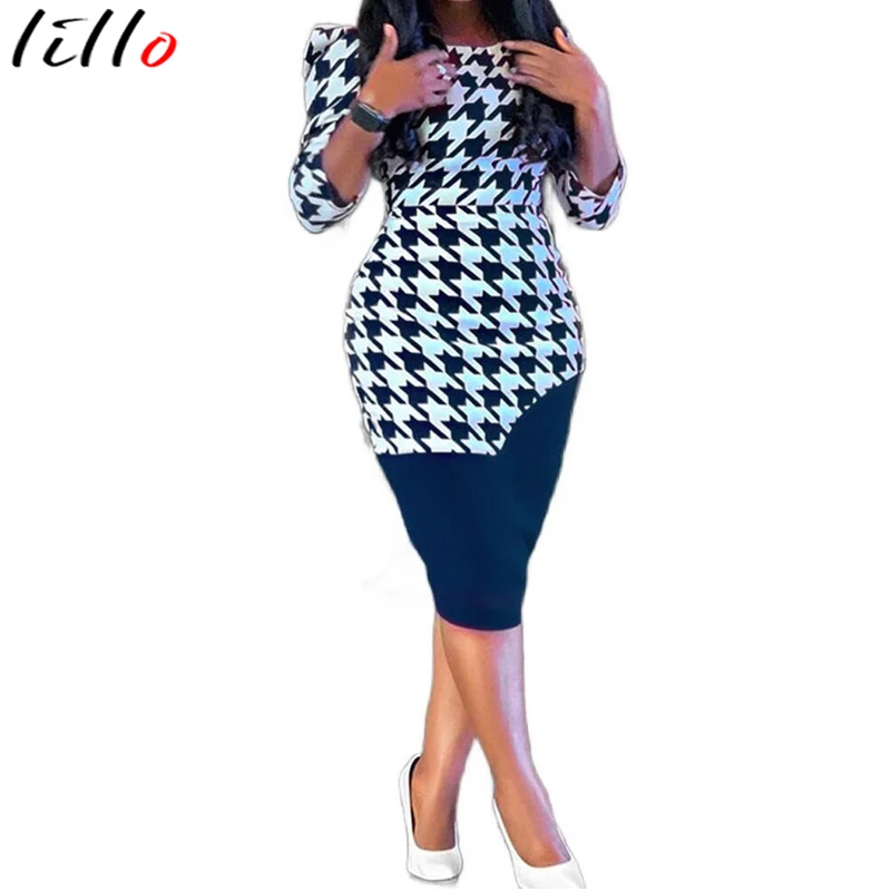 

bodycon dress African women's summer new print stitching professional office pencil dress elegant temperament