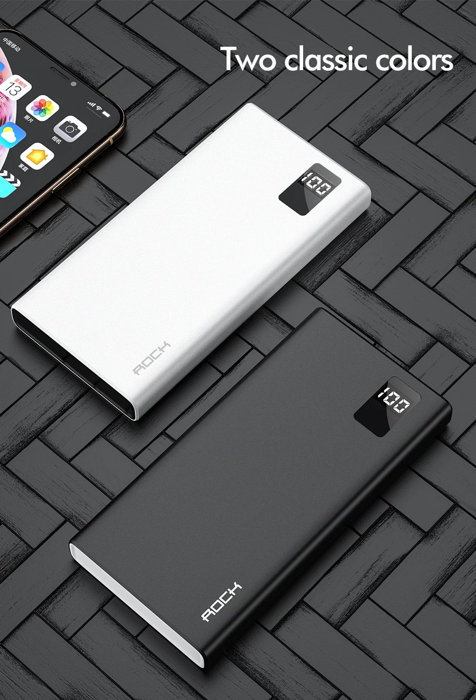 ROCK power Bank для xiaomi mi iPhone mi ni Digital Pover Bank 10000 мАч тонкий внешний аккумулятор Внешняя батарея повербанк Быстрая зарядка