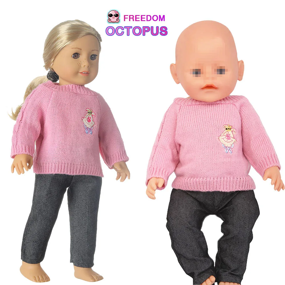 

1/4 BJD розовый свитер + джинсы, костюм для 43 см для ухода за ребенком для мам, новая новорожденная кукла с логотипами из мультфильмов высокого к...